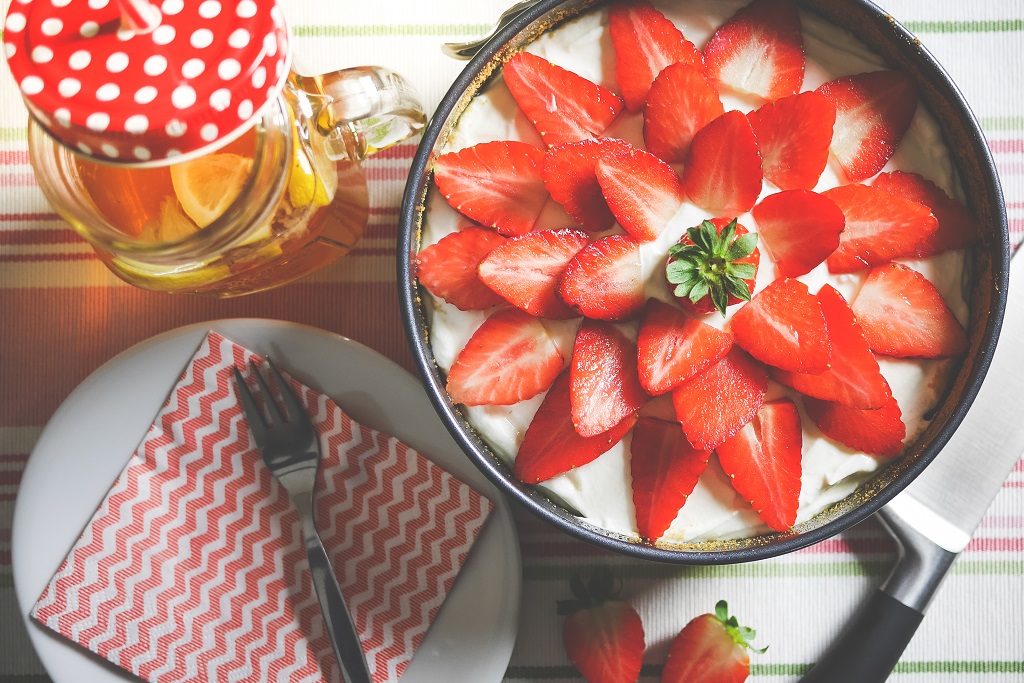 Fresh Strawberries Cake and Sweet Donuts